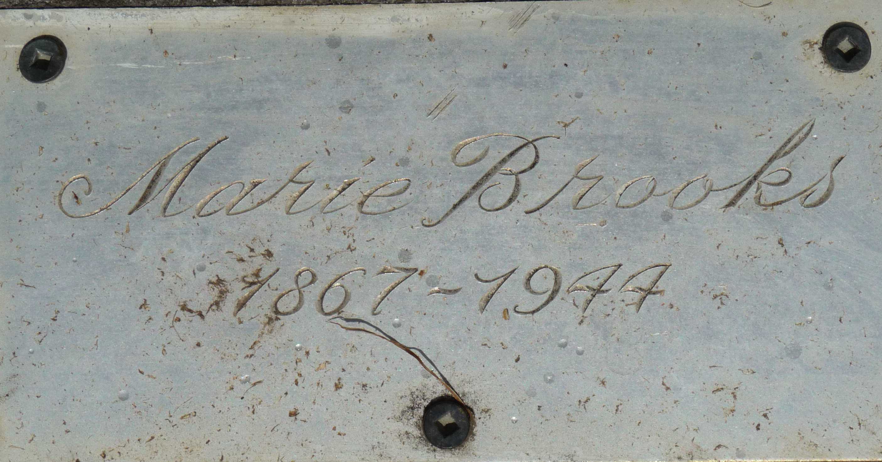 Metal Plaque on Tombstone of Marie (Grégoire) Brooks